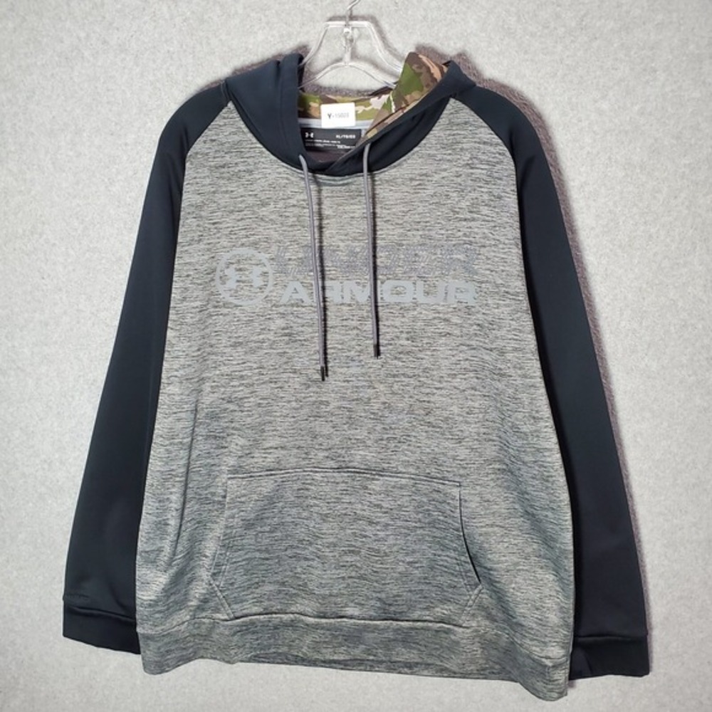 Under Armour Storm Men Sweatshirt XL Gray Hoodie‎ Camo Logo ColdGear Long Sleeve